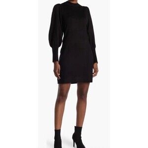 VINCE CAMUTO Crew Neck Puff Sleeve Sweater Dress In Black Size Medium